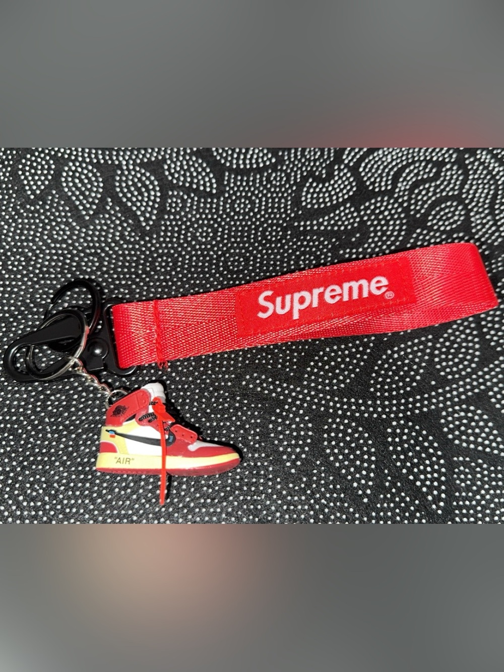 Supreme Red Webbing Key Strap with Sneaker Charm
